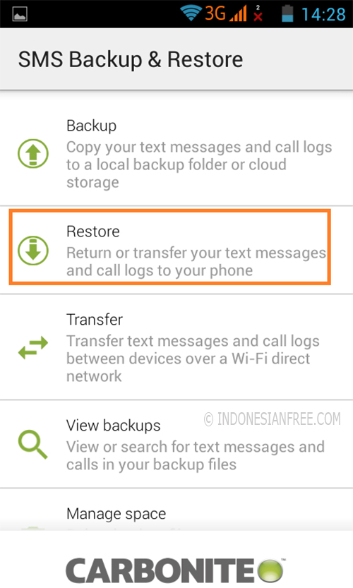 cara backup SMS dan sestore